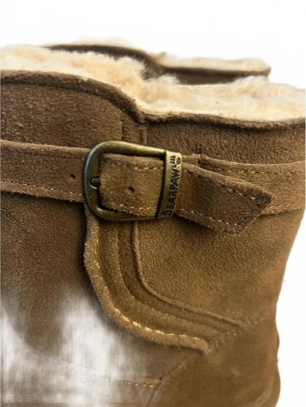 Bearpaw Women's Brown Suede Shearling Lined Winter Boots with Buckle